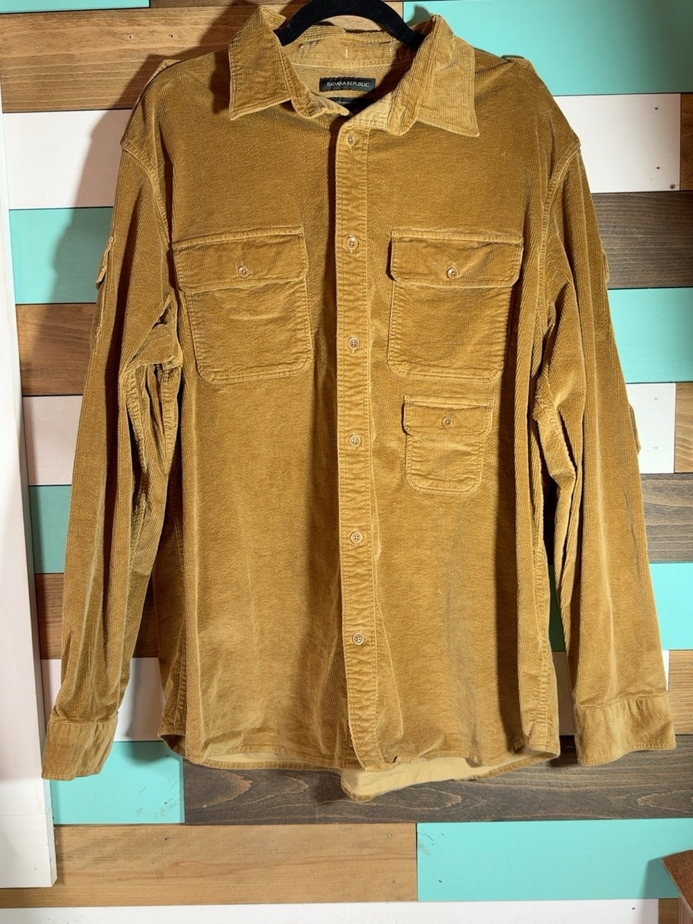Banana Republic Men’s Tan Stretch Corduroy Military Utility Shirt